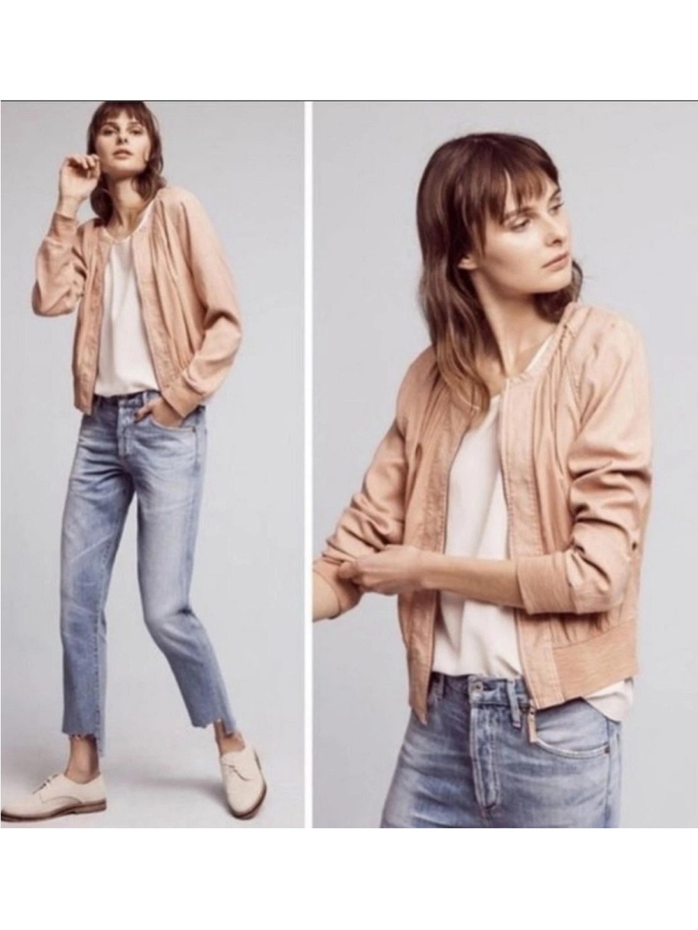 Anthropologie Hei Hei Blush Pink Satin Bomber Jacket size large